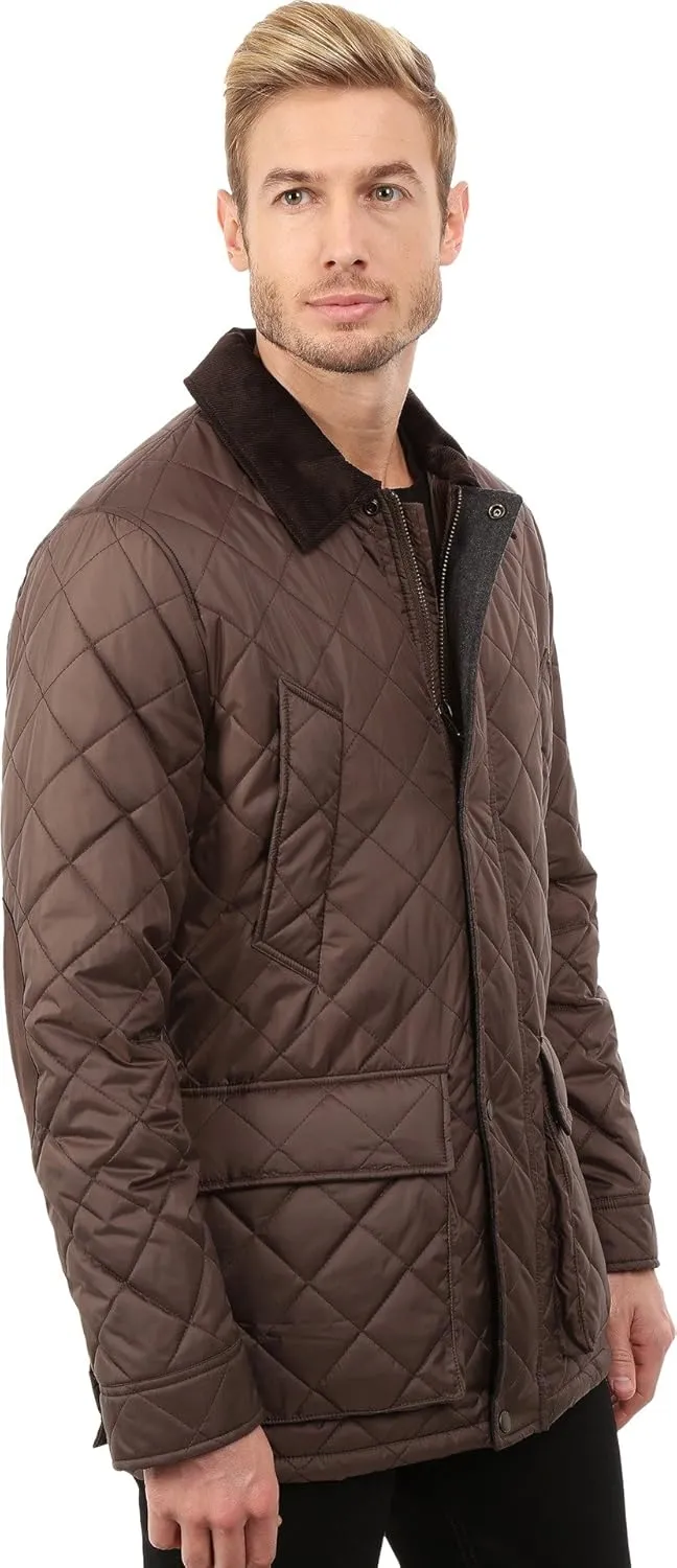 Cole Haan Men's Quilted Nylon Barn Jacket with Corduroy Details