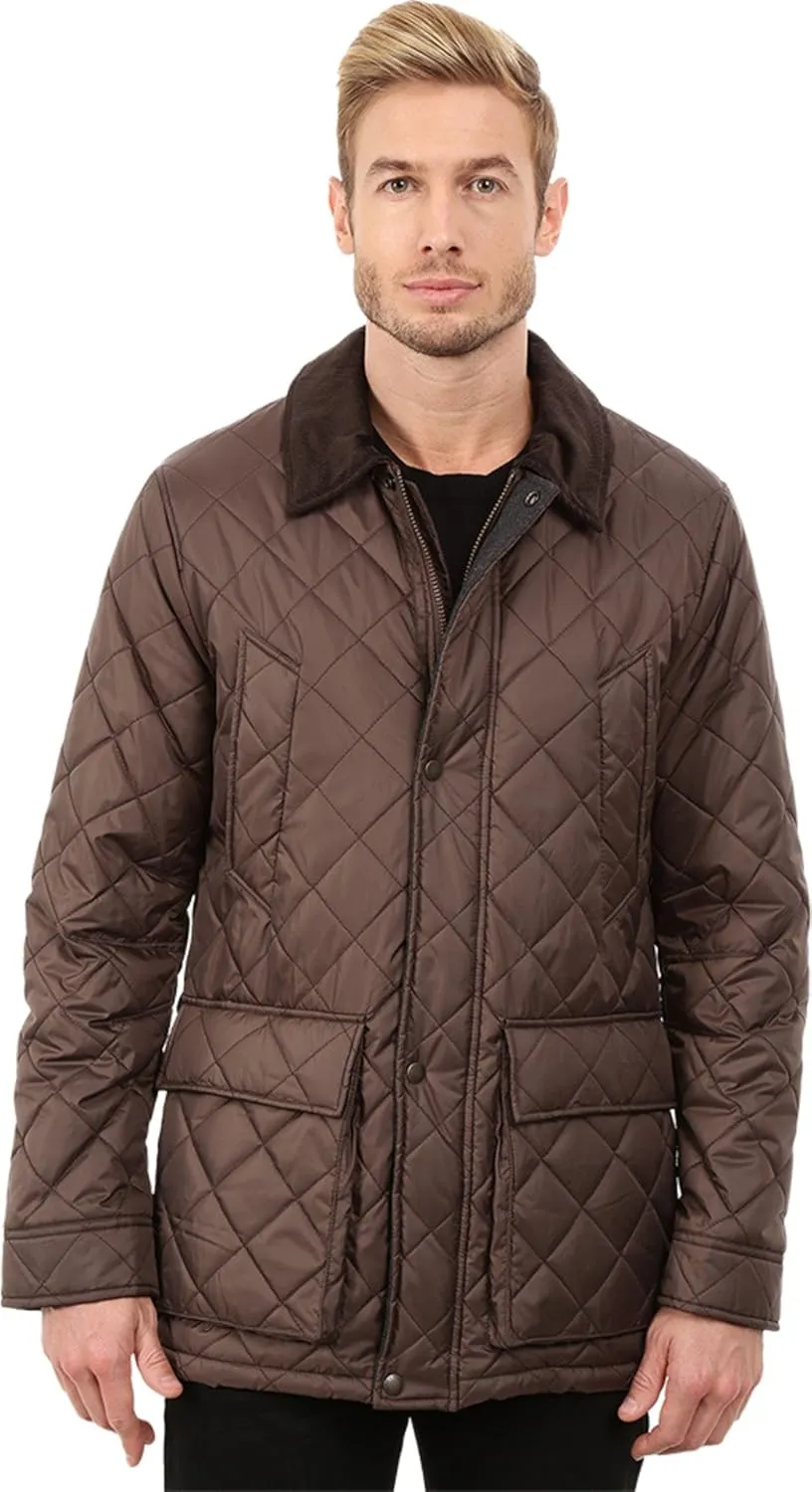 Cole Haan Men's Quilted Nylon Barn Jacket with Corduroy Details