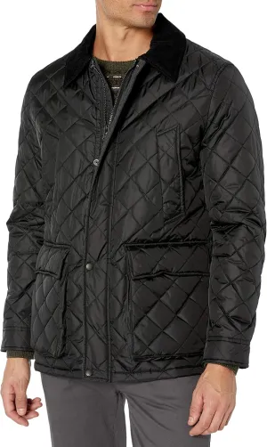Cole Haan Men's Quilted Nylon Barn Jacket with Corduroy Details