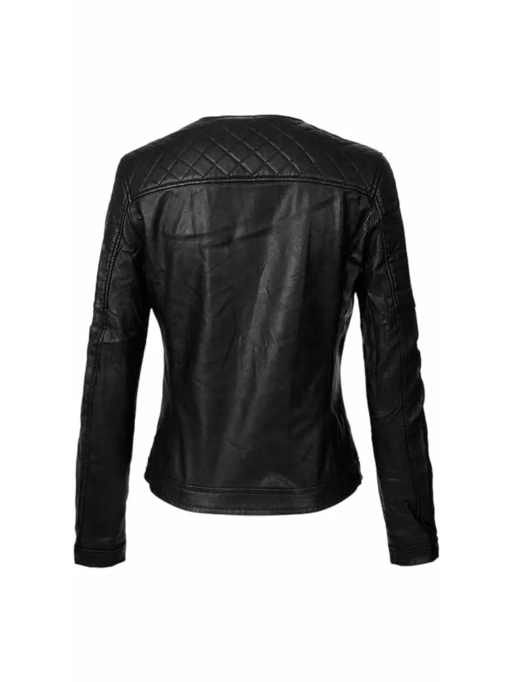 Collarless Sleek Biker Leather Jacket