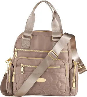 Collections Etc Diamond Quilted Nylon Adjustable Strap Handbag Taupe