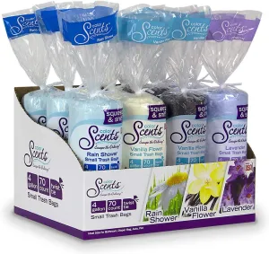 Color Scents Small Trash Bags - 4 Gallon, 840 Total Bags (12 Packs of 70 Count), Twist Tie - Multi-color Bags in Calming Collection Scent