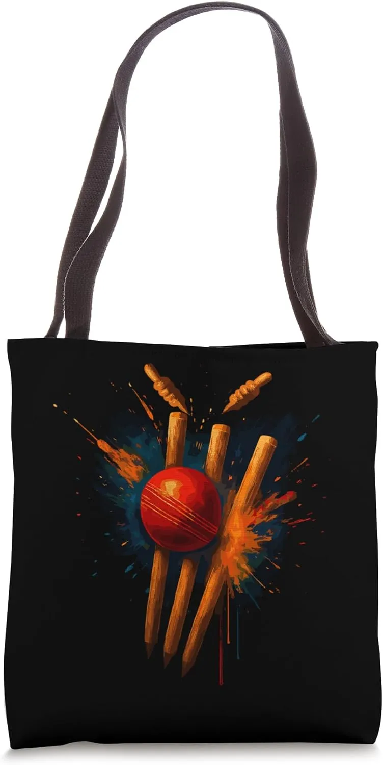 Colorful Cricket Tie Dye Color Splash Into Stumps with Bails Tote Bag
