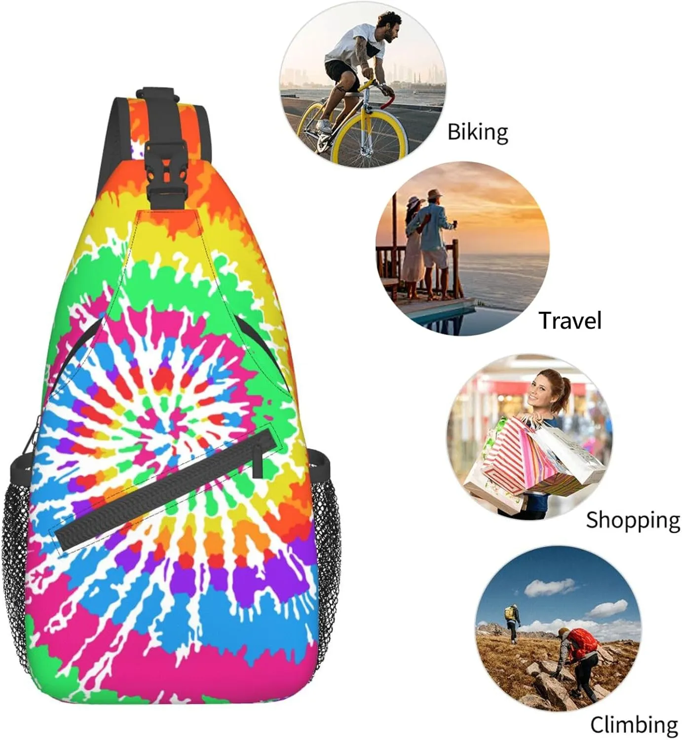 Colorful Rainbow Tie Dye Sling Backpack Chest Bag Crossbody Shoulder Bag Gym Cycling Travel Hiking Daypack For Men Women
