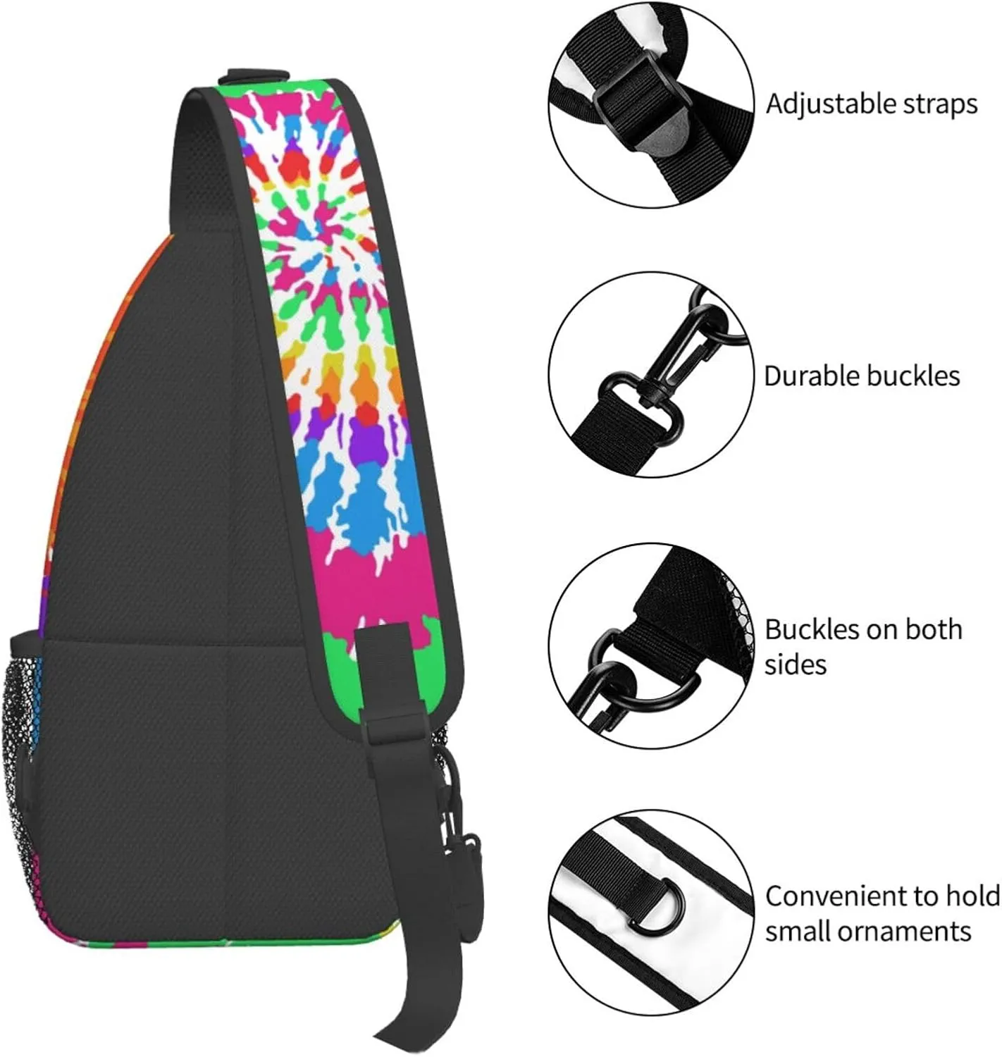 Colorful Rainbow Tie Dye Sling Backpack Chest Bag Crossbody Shoulder Bag Gym Cycling Travel Hiking Daypack For Men Women