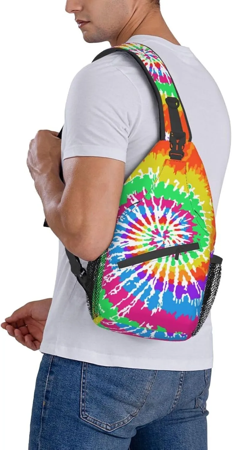 Colorful Rainbow Tie Dye Sling Backpack Chest Bag Crossbody Shoulder Bag Gym Cycling Travel Hiking Daypack For Men Women