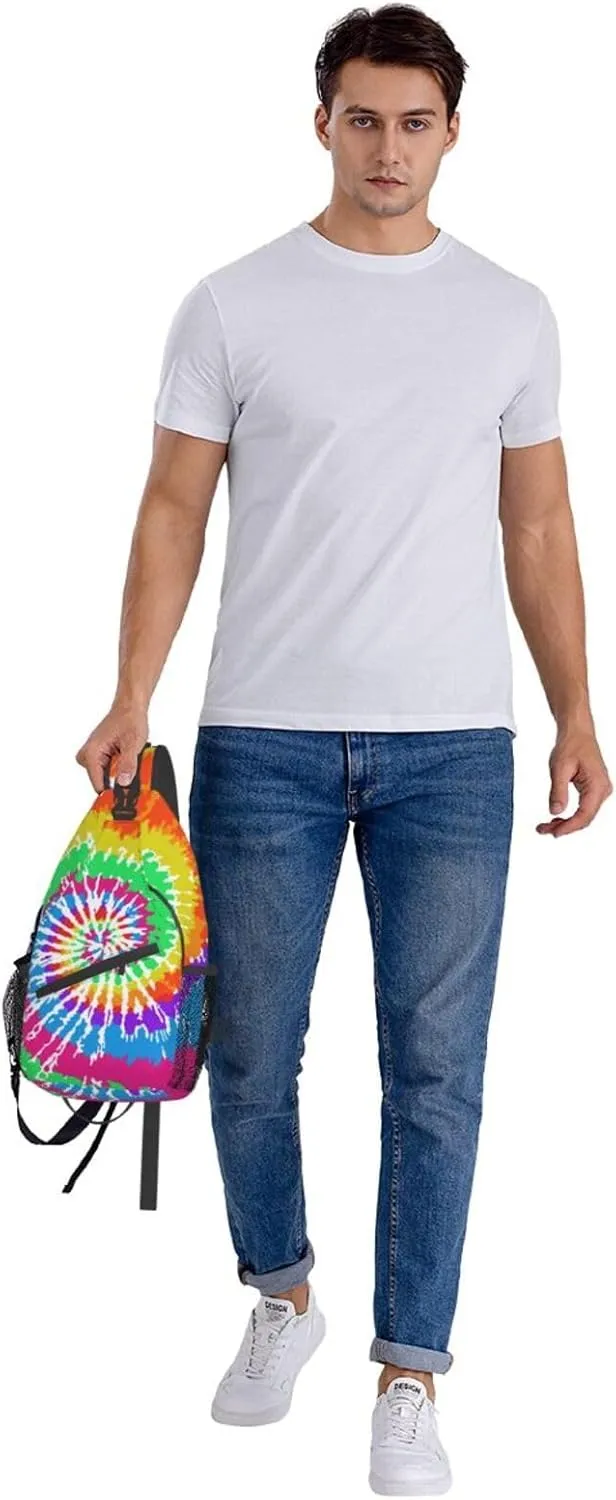 Colorful Rainbow Tie Dye Sling Backpack Chest Bag Crossbody Shoulder Bag Gym Cycling Travel Hiking Daypack For Men Women