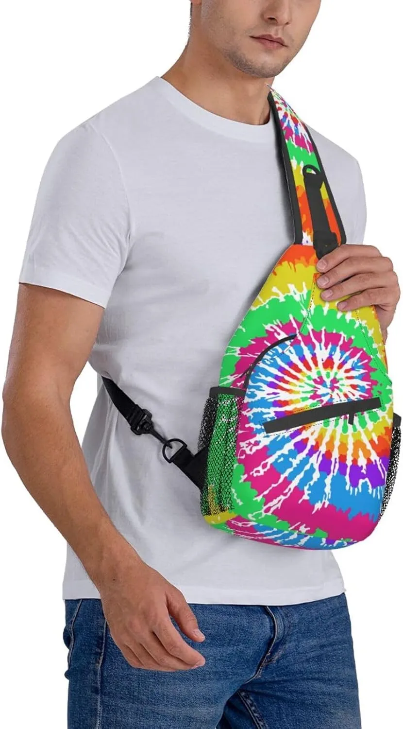 Colorful Rainbow Tie Dye Sling Backpack Chest Bag Crossbody Shoulder Bag Gym Cycling Travel Hiking Daypack For Men Women