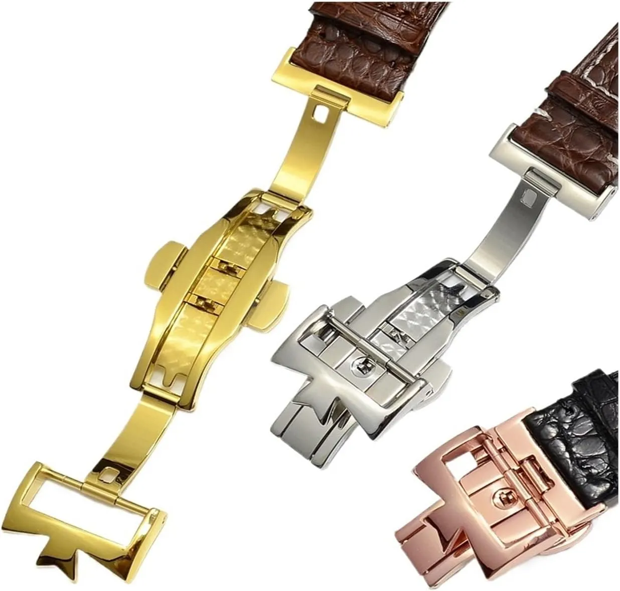Compatible with Vacheron Constantin Watch Strap Crocodile Belt Men's Models 19mm 20mm 21mm 22mm(Brown Silver fold bk,19mm)