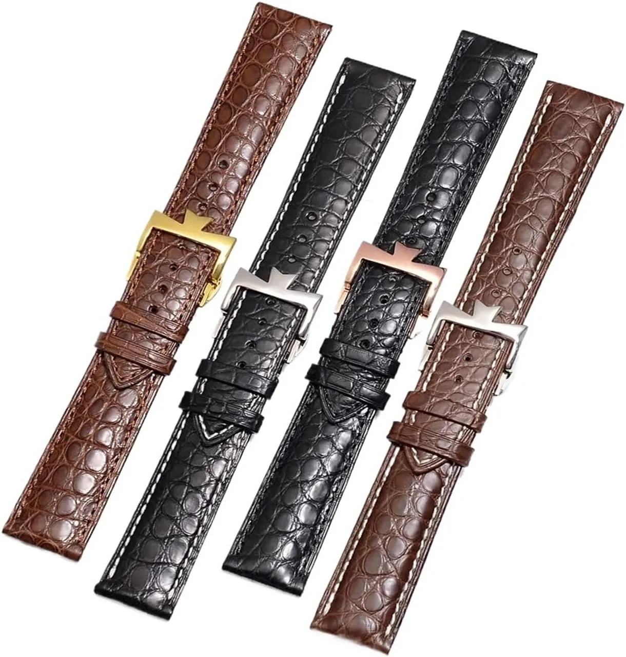 Compatible with Vacheron Constantin Watch Strap Crocodile Belt Men's Models 19mm 20mm 21mm 22mm(Brown Silver fold bk,19mm)