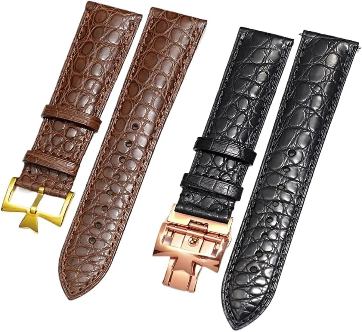 Compatible with Vacheron Constantin Watch Strap Crocodile Belt Men's Models 19mm 20mm 21mm 22mm(Brown Silver fold bk,19mm)