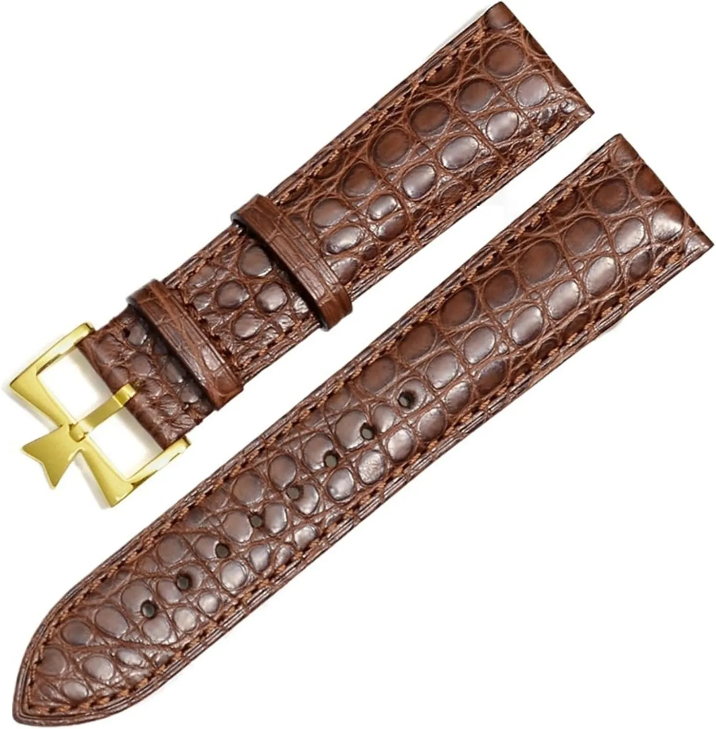 Compatible with Vacheron Constantin Watch Strap Crocodile Belt Men's Models 19mm 20mm 21mm 22mm(Brown Silver fold bk,19mm)