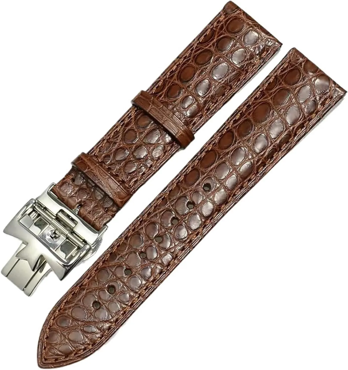 Compatible with Vacheron Constantin Watch Strap Crocodile Belt Men's Models 19mm 20mm 21mm 22mm(Brown Silver fold bk,19mm)