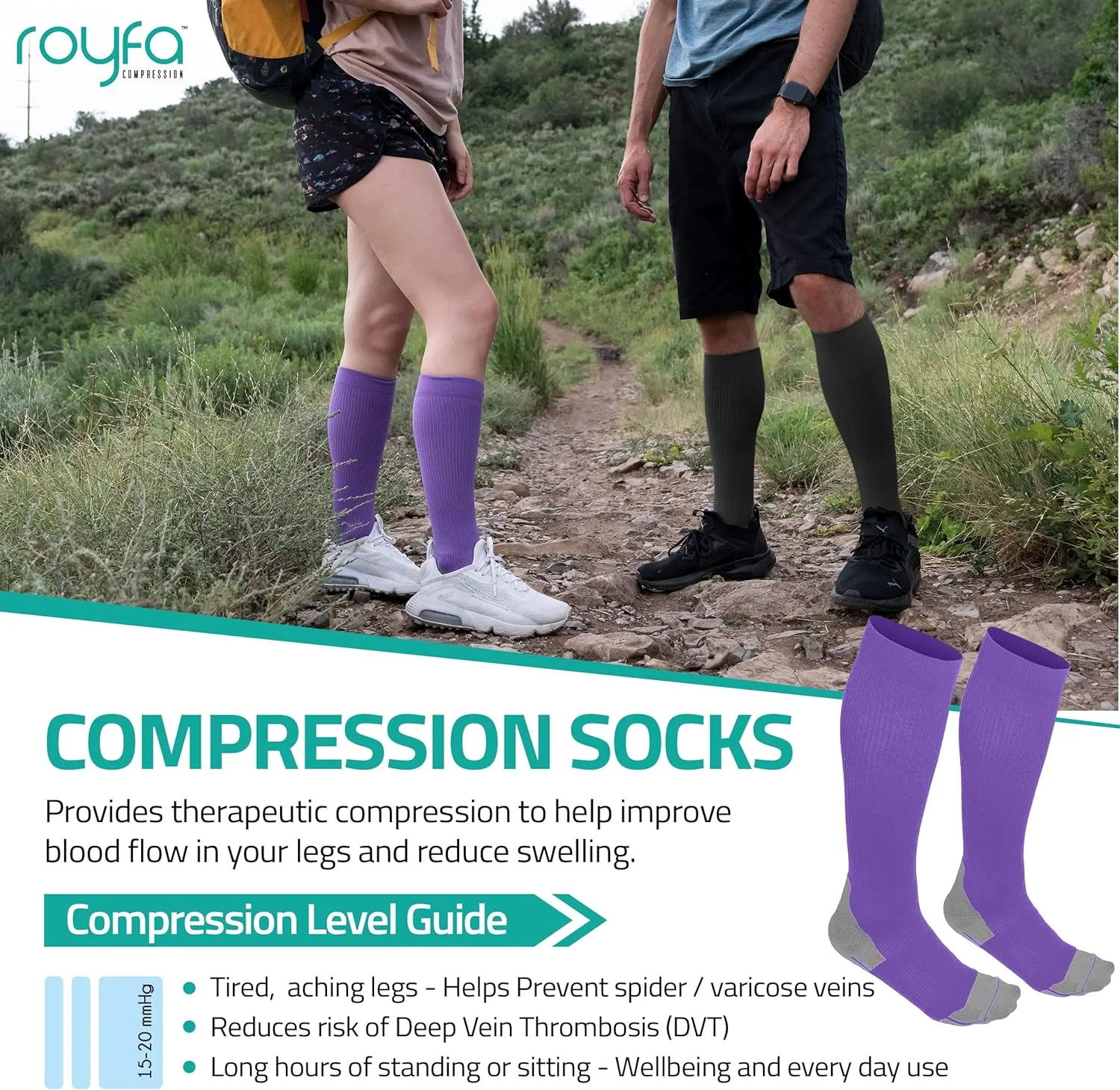 compression socks for Women and Men, 15-20 mmHg support Sock for All-Day Wear, Sports Performance circulator compression sock - Great For Running, active, sport, athletic. (Large, Lanvender)