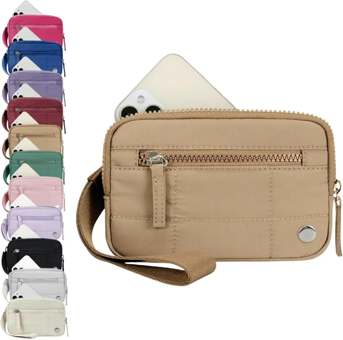 Convely Essential Wristlet - 2025 Wristlet Wallets for Women with 3 Zipper Purse Nylon Quilted Wallet Small Wallet Wristlet