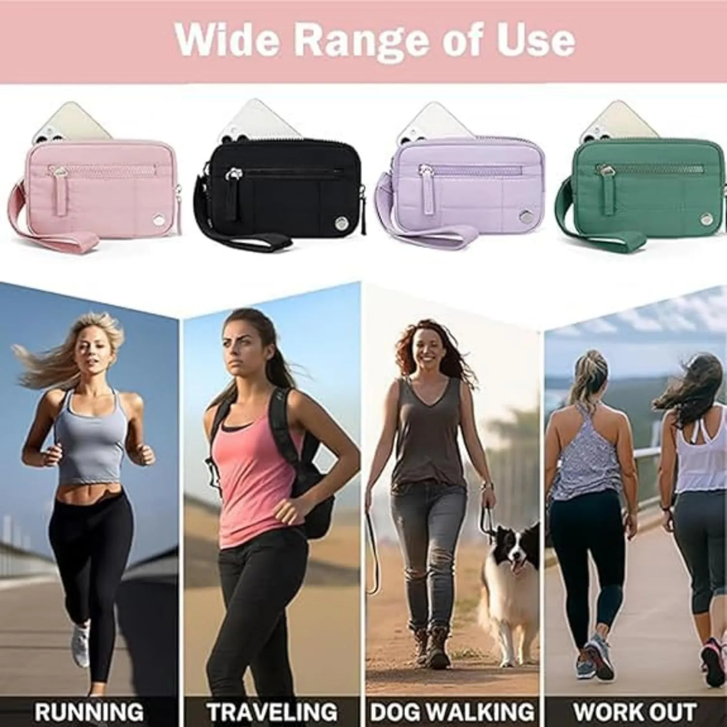 Convely Essential Wristlet - 2025 Wristlet Wallets for Women with 3 Zipper Purse Nylon Quilted Wallet Small Wallet Wristlet