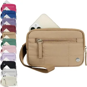 Convely Essential Wristlet - 2025 Wristlet Wallets for Women with 3 Zipper Purse Nylon Quilted Wallet Small Wallet Wristlet