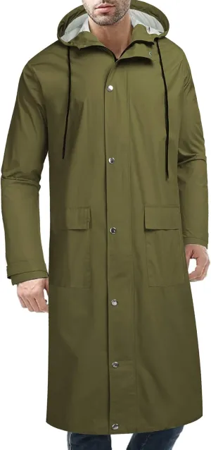 COOFANDY Men's Rain Jacket with Hood Waterproof Lightweight Active Long Raincoat