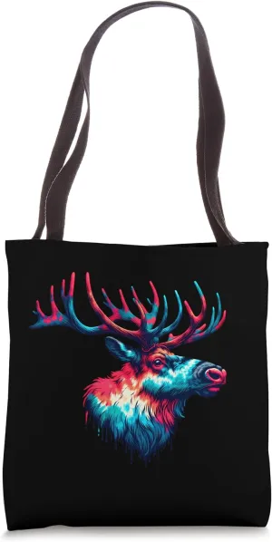 Cool Caribou Graphic Spirit Animal Illustration Tie Dye Art Tote Bag