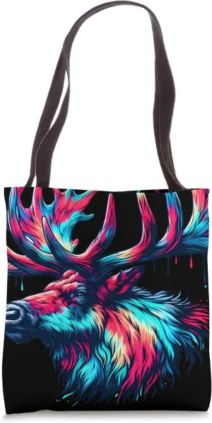 Cool Caribou Graphic Spirit Animal Illustration Tie Dye Art Tote Bag