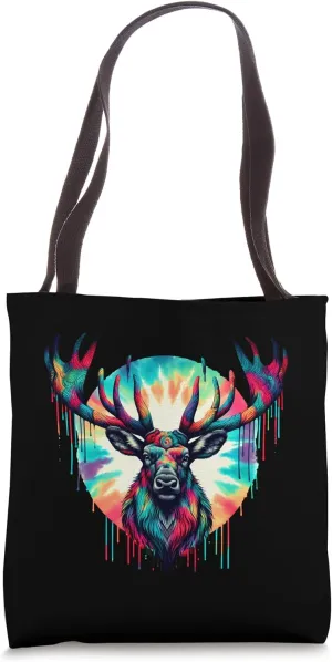 Cool Caribou Graphic Spirit Animal Illustration Tie Dye Art Tote Bag
