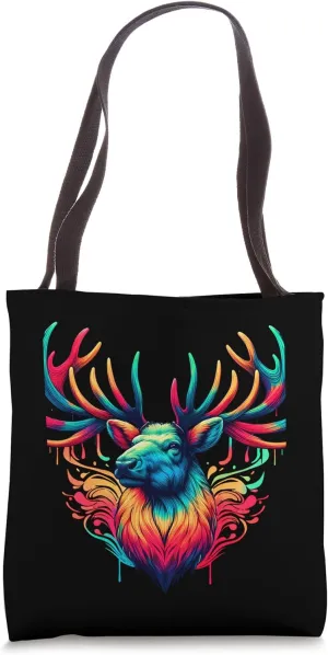 Cool Caribou Graphic Spirit Animal Illustration Tie Dye Art Tote Bag