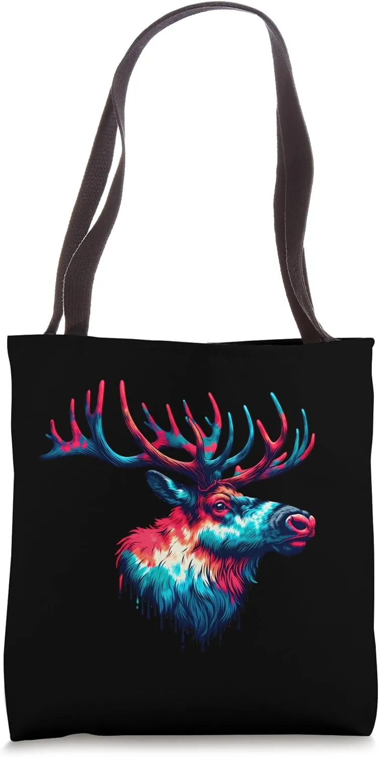 Cool Caribou Graphic Spirit Animal Illustration Tie Dye Art Tote Bag