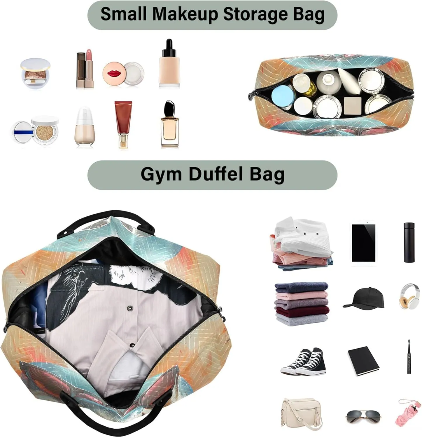 Cool Cartoon Shark Funny Duffle Bag Travel Toiletry Bags Set of 2, Design Womens Sports Dance Bag Carry on Bags for Airplanes