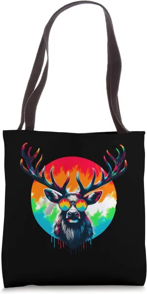 Cool Tie Dye Sunglasses Caribou Illustration Graphic Art Tote Bag