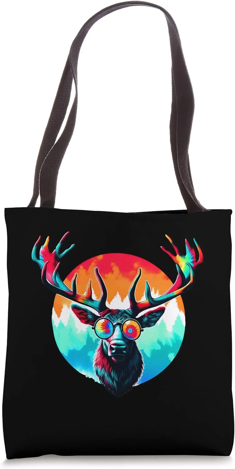 Cool Tie Dye Sunglasses Caribou Illustration Graphic Art Tote Bag