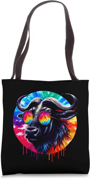 Cool Tie Dye Sunglasses Wildebeest Graphic Illustration Art Tote Bag