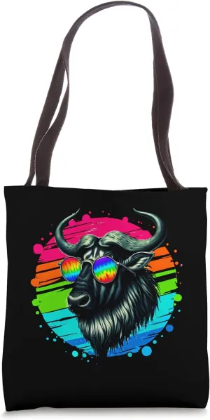 Cool Tie Dye Sunglasses Wildebeest Graphic Illustration Art Tote Bag