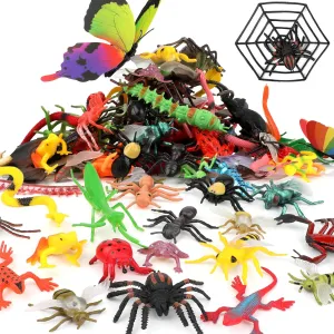 Coopay 102 PCS Plastic Insect Assorted Fake Insect Mini Realistic Bugs Toys Fake Spider Snake Frog Lizard and Multicolored Lifelike Butterfly for Education Bug Themed Party Birthday Favors