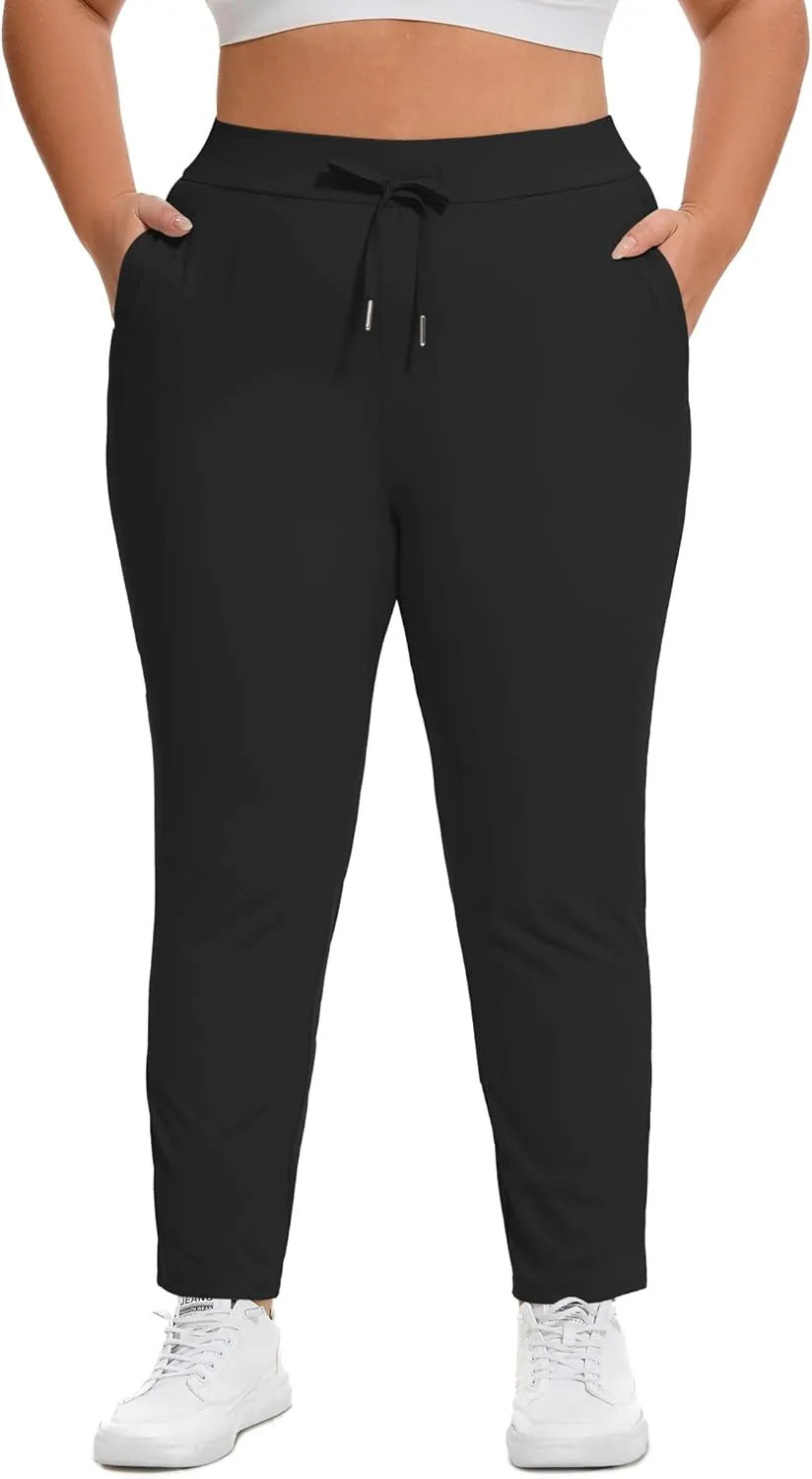 COOTRY Women's Plus Size Pants 7/8 Stretch Sweatpants Golf Athletic Travel Work Casual Joggers with Deep Pockets
