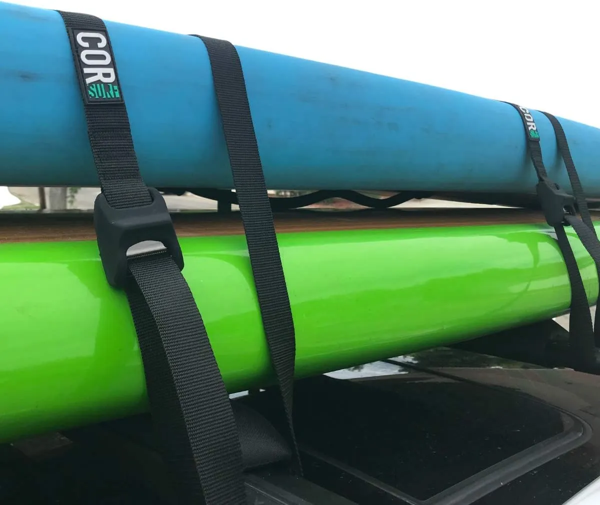 COR Surf Premium 10 Foot 'No Scratch' Cam Buckle Tie Down Straps with Protective Silicone for Surfboards, Paddle Boards, Kayaks and Canoes (15')
