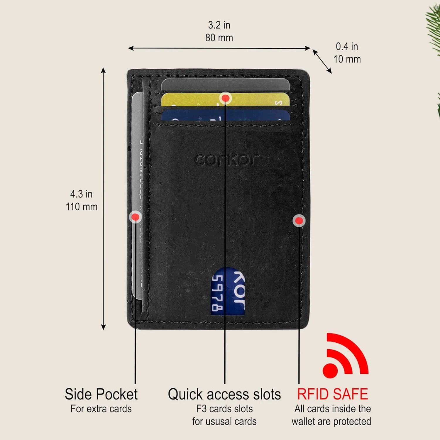 Cork Front Pocket Wallet – Cork Wallet - Vegan Leather – Cruelty Free - Eco Friendly - Black
