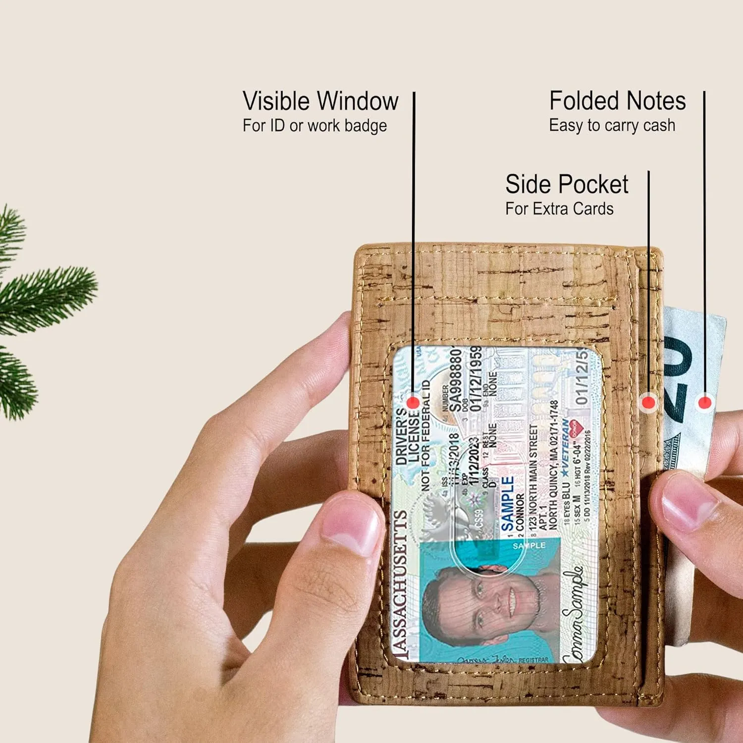 Cork Front Pocket Wallet – Cork Wallet - Vegan Leather – Cruelty Free - Eco Friendly - Black