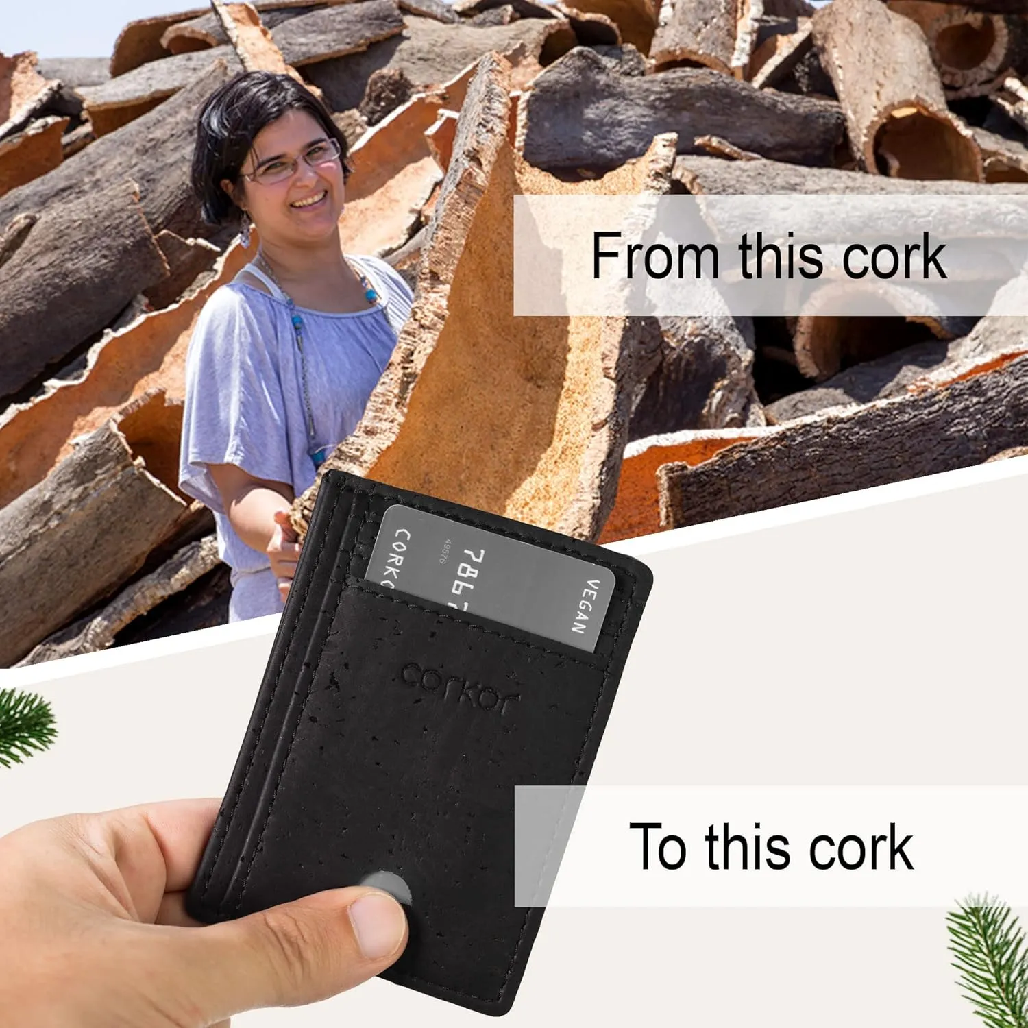 Cork Front Pocket Wallet – Cork Wallet - Vegan Leather – Cruelty Free - Eco Friendly - Black