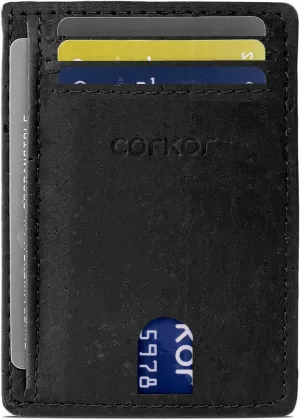 Cork Front Pocket Wallet – Cork Wallet - Vegan Leather – Cruelty Free - Eco Friendly - Black