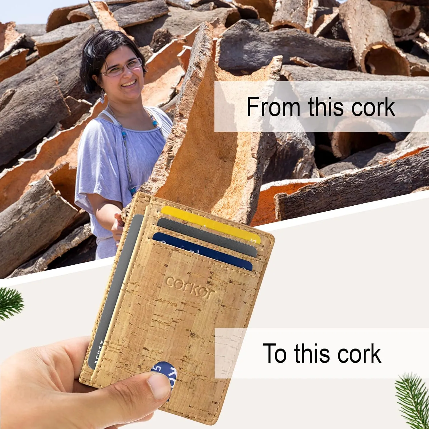 Cork Front Pocket Wallet – Cork Wallet - Vegan Leather – Cruelty Free - Eco Friendly - Black