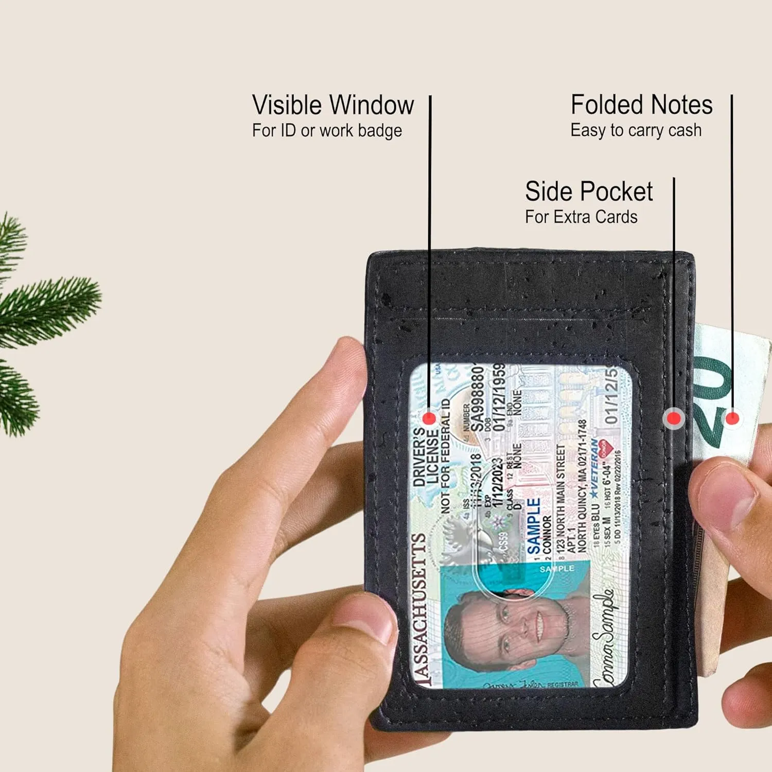 Cork Front Pocket Wallet – Cork Wallet - Vegan Leather – Cruelty Free - Eco Friendly - Black
