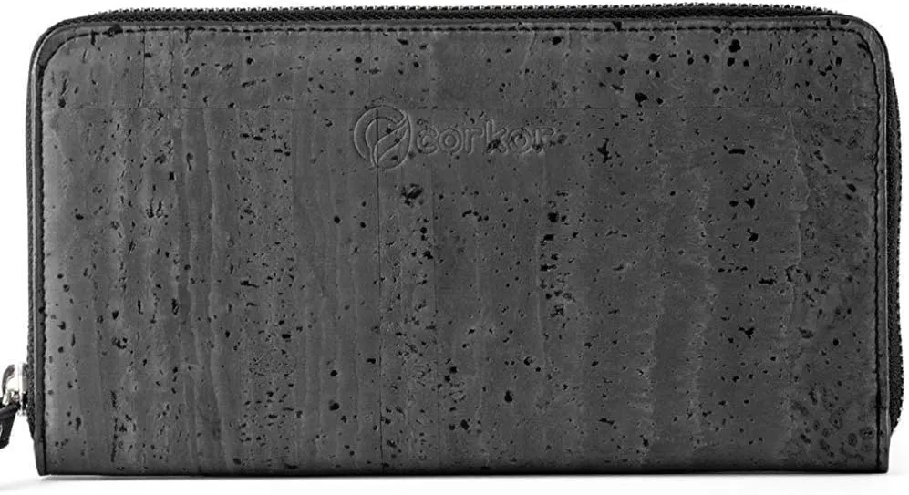 Cork RFID Long Wallet – Women’s Clutch - RFID Blocking - Vegan Leather – Cruelty Free – Eco Friendly - Black