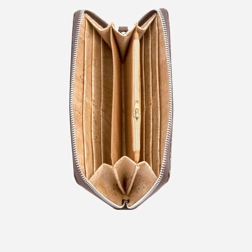 Cork RFID Long Wallet – Women’s Clutch - RFID Blocking - Vegan Leather – Cruelty Free – Eco Friendly - Brown