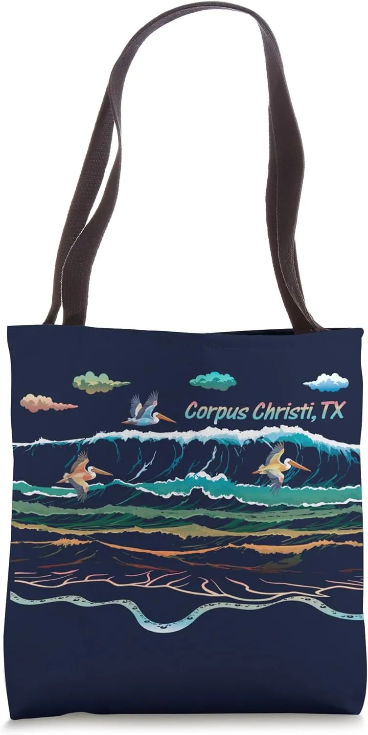 Corpus Christi Texas Colorful Tie-Dye Pelican Waves Art Tote Bag