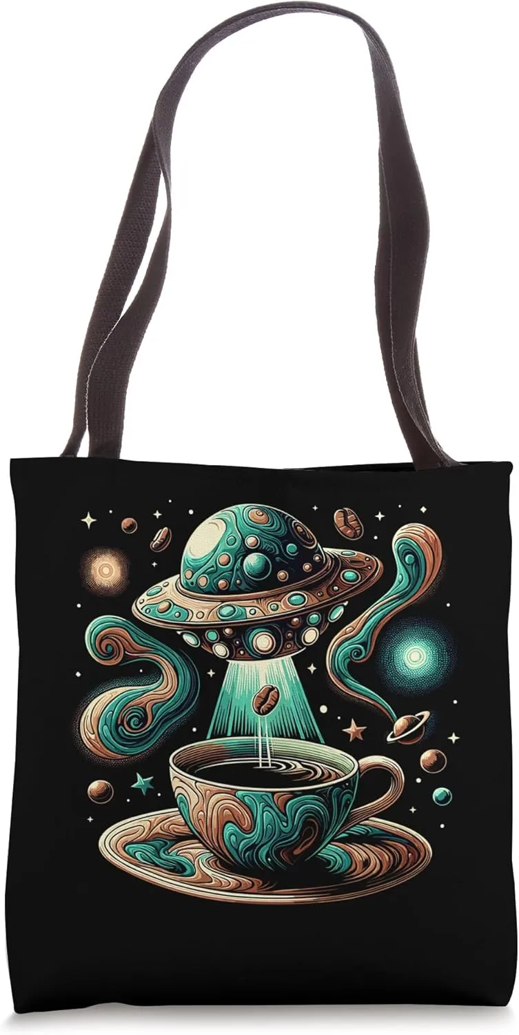 Cosmic Coffee Encounter - UFO Meets Coffee Vector Art Tote Bag