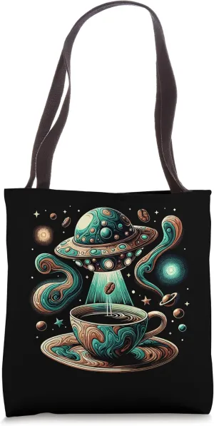 Cosmic Coffee Encounter - UFO Meets Coffee Vector Art Tote Bag