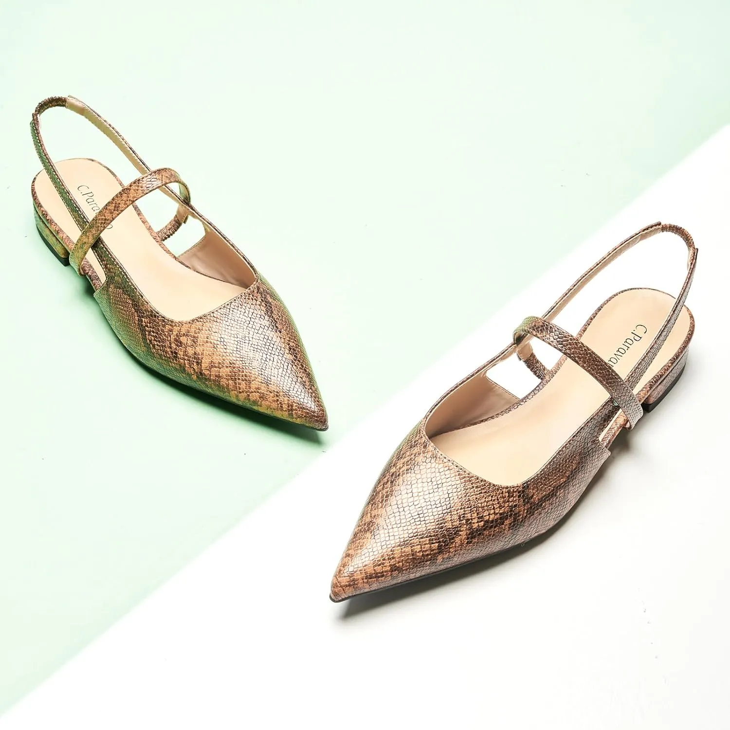 C.Paravano Women's Slingback Flats & Heels - Pointed Toe, Ankle Strap, Comfortable Leather Dress Shoes