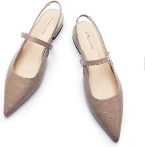 C.Paravano Women's Slingback Flats & Heels - Pointed Toe, Ankle Strap, Comfortable Leather Dress Shoes