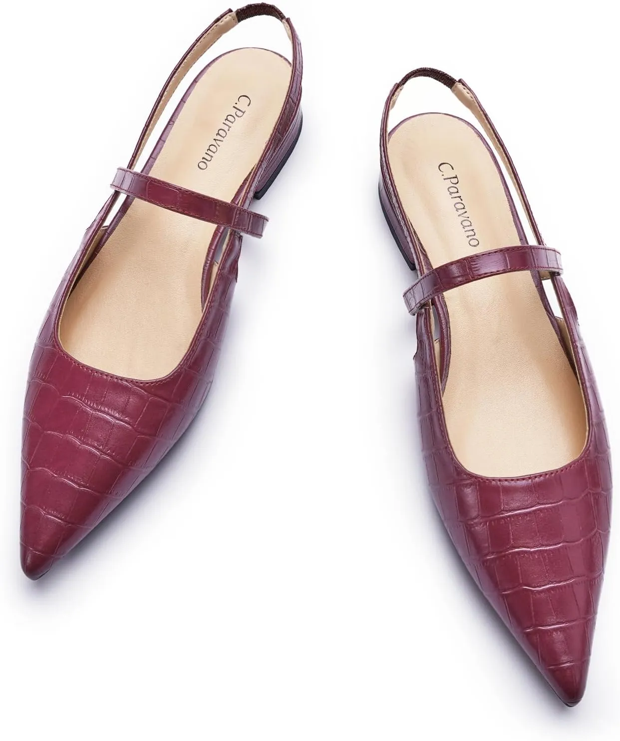 C.Paravano Women's Slingback Flats & Heels - Pointed Toe, Ankle Strap, Comfortable Leather Dress Shoes