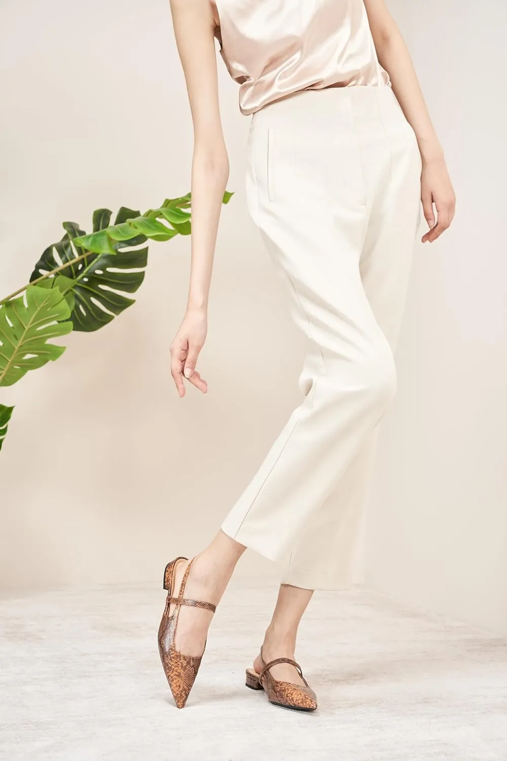 C.Paravano Women's Slingback Flats & Heels - Pointed Toe, Ankle Strap, Comfortable Leather Dress Shoes